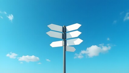 Blank Multi-Directional Signpost Against Blue Sky, Concept of Direction and Choice, road sign
