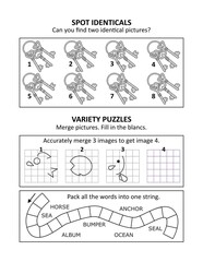 Activity sheet or puzzle page with 3 activities {p23353)
