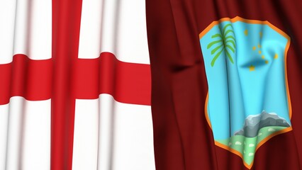 Flags of England and West Indies with realistic cloth texture