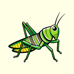 Cartoon of a green grasshopper, Summer Objects  with stripes and yellow accents on it