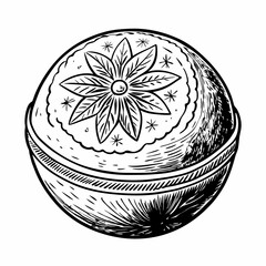 Vintage Hand Drawn Orange with Intricate Floral Pattern Black and White Illustration