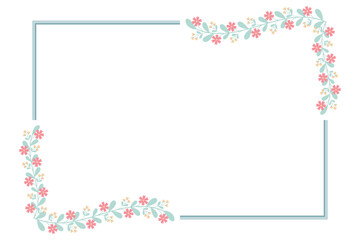 Green Pastel Rectangle Wreath Border Frame Decorated With Green Leaves And Yellow Peach Floral