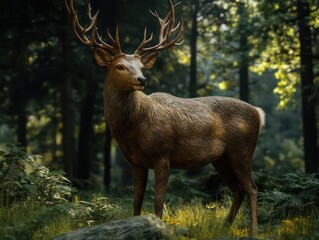 Obraz premium Deer forest peaceful landscape image