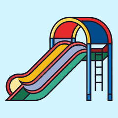 Colorful Playground Slide with Ladder Summer Objects on Light Blue Background Illustration