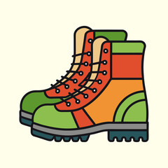 Colorful Vector Illustration of Hiking Summer Objects Boots Ready for a Trekking Adventure