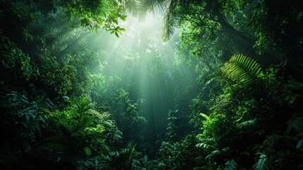 Obraz premium Sunbeams in Lush Rainforest