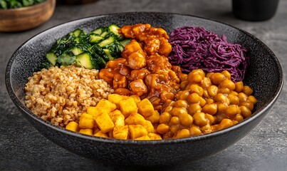 Colorful and Nutritious Grain Bowl with Chicken and Vegetables