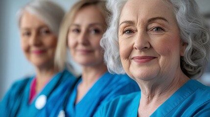 Fototapeta premium Caring Nurses with Smiles in Blue Scrubs in a Medical Setting
