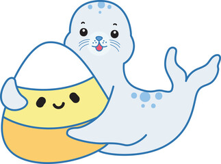 Cute Seal vector icon. Funny baby Seal animal series stock illustration. Life of fluffy Seal designs