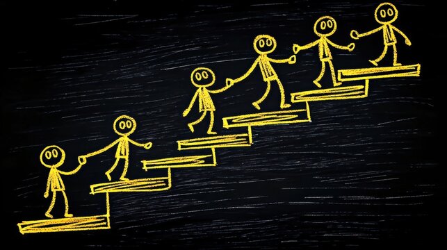 Teamwork in action stepping up together digital illustration creative environment inspirational viewpoint