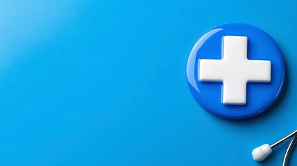 Obraz premium Blue Medical Cross Icon on Vibrant Blue Background for Health Themes