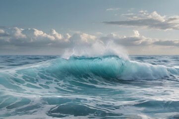 Majestic Ocean Wave Crashing in Deep Blue Sea with right side view
