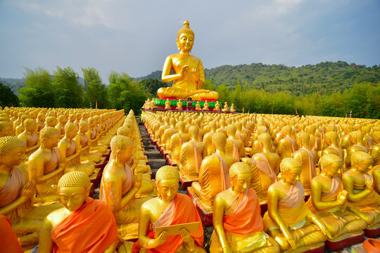 gold buddha statue at countryside in Thailand