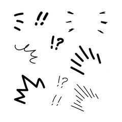 イラスト素材:ゆるい手書きの 驚きや発見の漫符アイコンセット