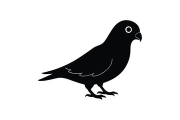 Silhouette art design of a Lovebird standing on the ground with beak open slightly.eps