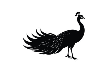 Silhouette art design of a peacock with tail feathers down.eps