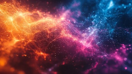 Vibrant cosmic energy swirl in orange and blue hues, creating a mesmerizing abstract background ideal for technology and creative projects.