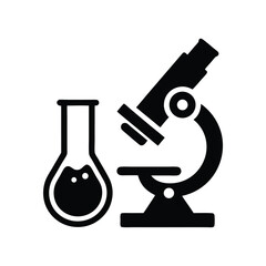 Flask with Microscope Icon Design on Transparent Background, Science Equipment Concept