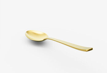 A shiny golden spoon with a reflective surface, slender handle and oval bowl. 3D Illustration.