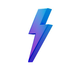 A glowing blue 3D lightning bolt icon with a sleek, modern and electrifying look. 3d illustration