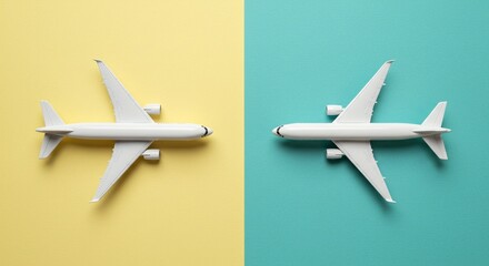 Dual Airplane Minimalist Composition: Pastel Hues and Clean Lines