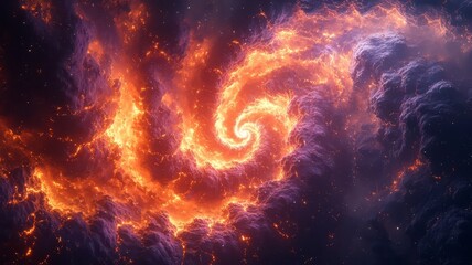 Fototapeta premium Vibrant cosmic swirl of fiery orange and deep purple, capturing the dynamic beauty of a galaxy in motion, perfect for science and space-themed projects.