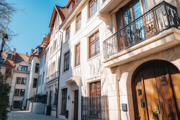 Obraz premium City Housing. Vintage Homes and Residential Buildings in Established Neighborhood