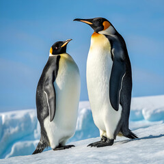 Fototapeta premium Emperor penguins, ultra-realistic front-facing full-body view of these majestic birds