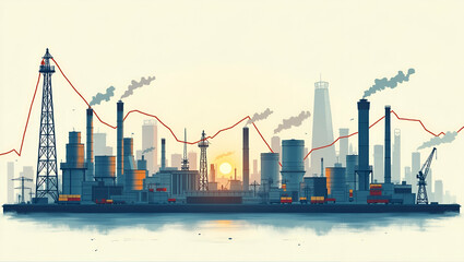 Visualizing Economic Slowdown: Declining Industrial Output, Reduced Consumer Activity, Market Contraction in Key Sectors - Photo Stock Concept with Left Space