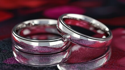 Romantic wedding rings on a red background