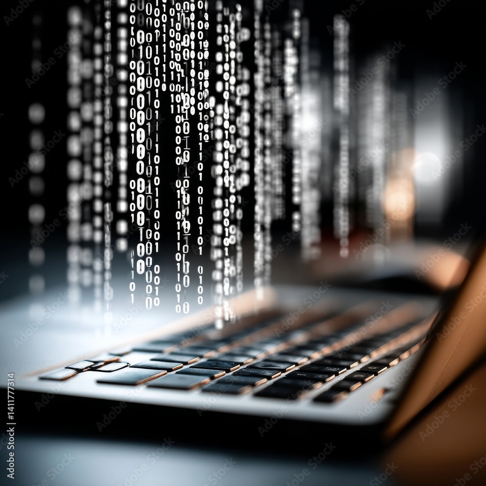 Poster Data Stream Over Laptop: Decoding Information and Technology in a Digital World