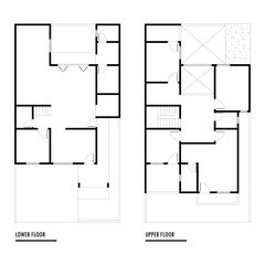 Black and White floor plan of a modern unfurnished house for your design. Suburban house vector blueprint. Architectural background