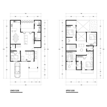 Black and White floor plan of a modern unfurnished house for your design. Suburban house vector blueprint. Architectural background.