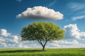 Obraz premium Cloud Tree. Fluffy Cloud on Tree Branch Sky Blue Summer Nature Landscape