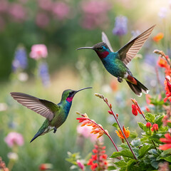 Hummingbirds Fullframe Image Two Hummingbirds