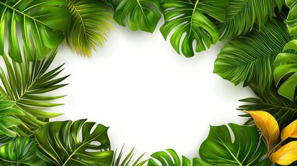 Fototapeta premium Lush green tropical leaves frame natural setting graphic design vibrant environment close-up botanical concept for art