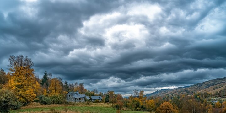 Cloudy Sky: Gloomy Dark Gray Clouds in Autumn Overcast Weather