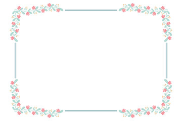 Green Rectangle Wreath Border Frame With Leaves And Yellow Peach Flowers Decoration