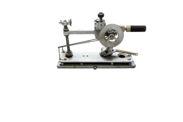 Fototapeta premium An intricate drafting tool rests on technical blueprints, showcasing precision design in a sunlit workspace isolated on transparent background
