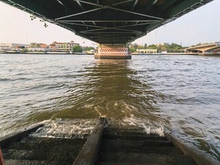 Underneath Bangkok Bridge River View Urban Landscape