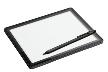 A sleek drawing tablet paired with a stylish black pen, designed for artists exploring creativity in modern digital spaces isolated on transparent background