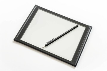 A sleek, modern writing tablet and pen resting on a clean, white surface inviting creativity and expression during brainstorming sessions isolated on transparent background