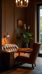 Generative AI Luxurious living room interior with leather furniture