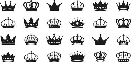 Fototapeta premium Crown silhouette collection, royal luxury crown set. Premium crowns. Vector illustration