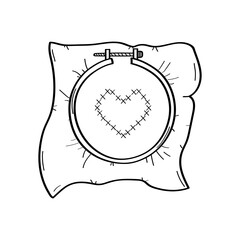 Cross-stitch embroidery hoop and canvas. Vector doodle illustration. Print for design. Isolate on a white background. © Elenglush