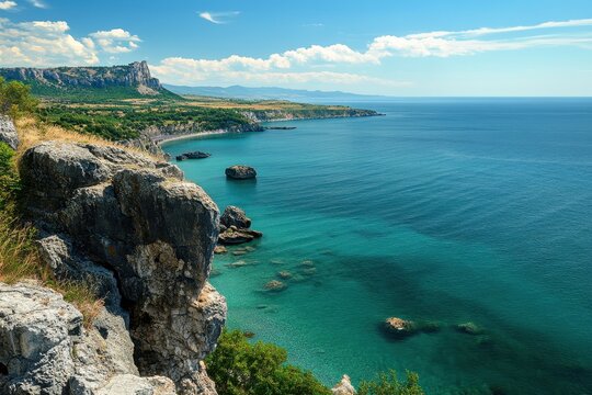 Coast To Coast. Picturesque Sea Rock Landscape on Green Coast