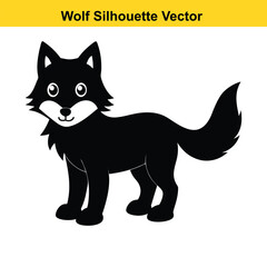A cute cartoon vector set features a collection of funny black and white wolf animal characters.