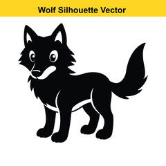 A cute cartoon vector set features a collection of funny black and white wolf animal characters.