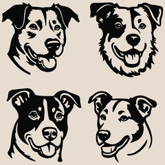 Set Of  Silhouette Dog Head  Vector Art Icon And Graphics