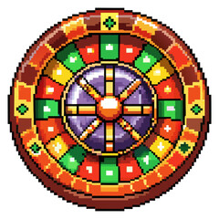 Naklejka premium Pixel Art Casino Roulette Wheel Illustration with Colorful Design